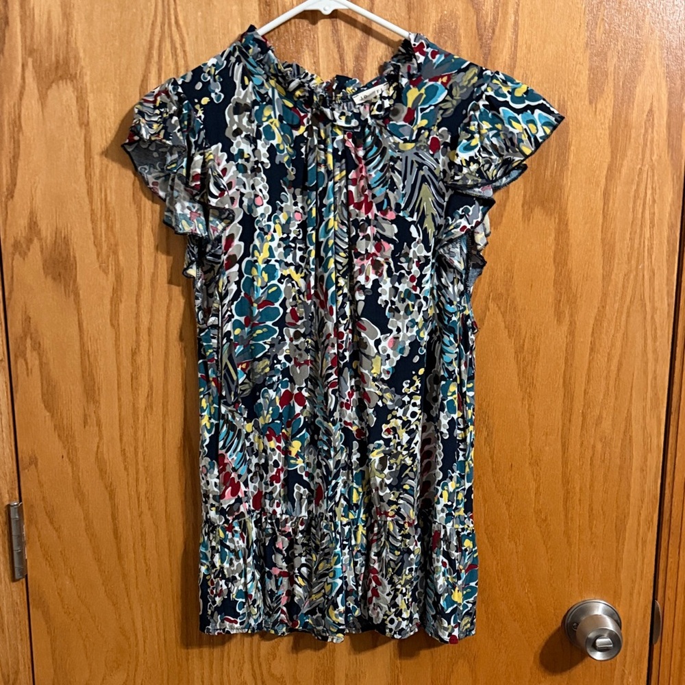 JODIFL Teal Floral Top with Yellow, Black, White & Burgundy Accents